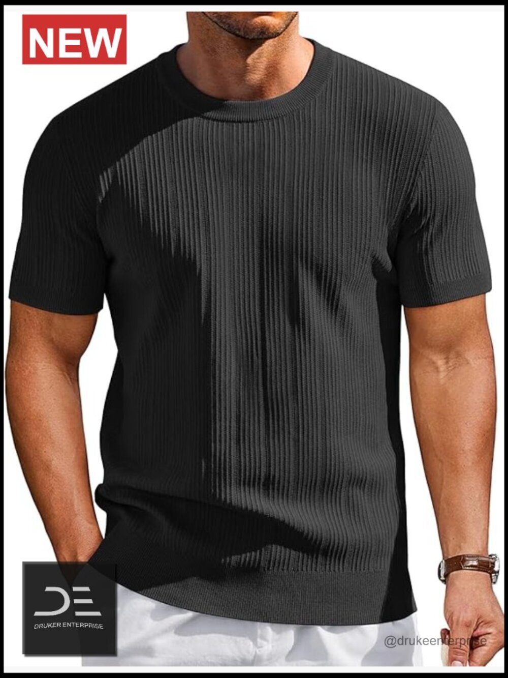Short Sleeve Knit Crewneck Ribbed Tee Shirt